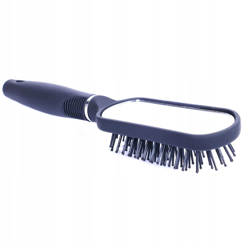 Hair Brush With Mirror, Narrow Black, For Detangling And Styling, Ergonomic Handle For Short And Medium-length Hair