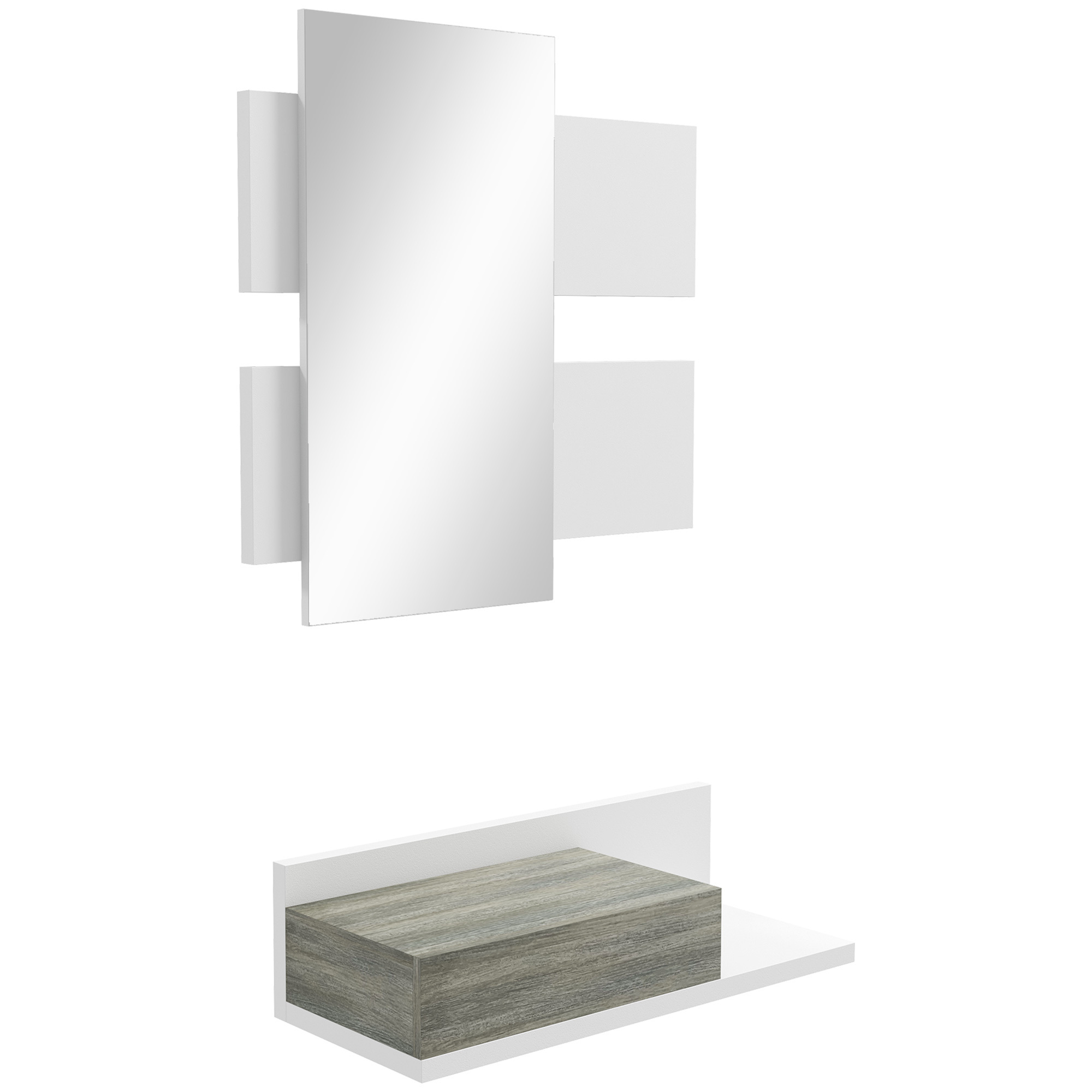 TEMU Juego de Muebles de Entrada Recibidor con Espejo y Cajón Recibidor Colgante para Pasillo Estilo Moderno 75x3, 5x75 cm y 75x30, 5x20 cm y