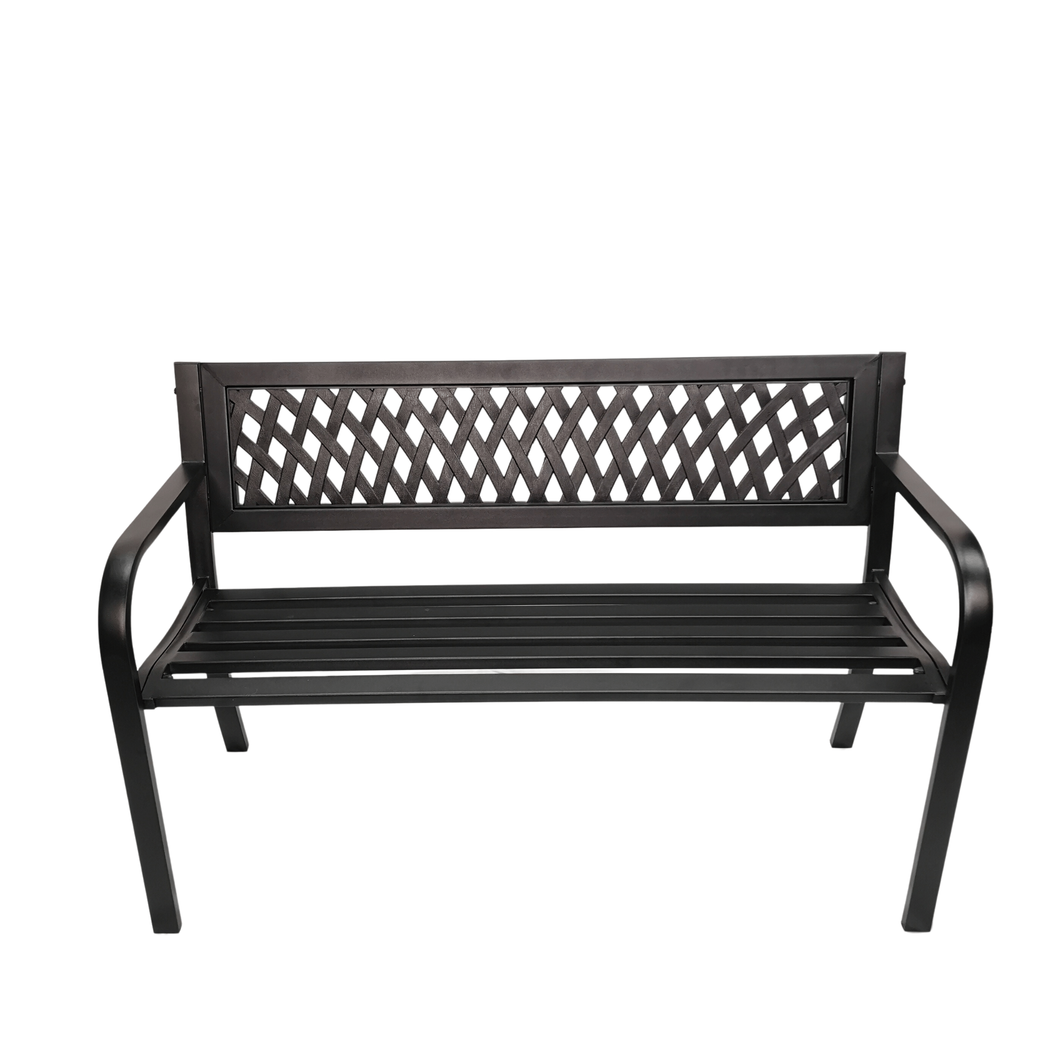 Samuel Alexander Keswick 2 Seater Outdoor Modern Lattice Design Metal Garden Patio Bench, Black