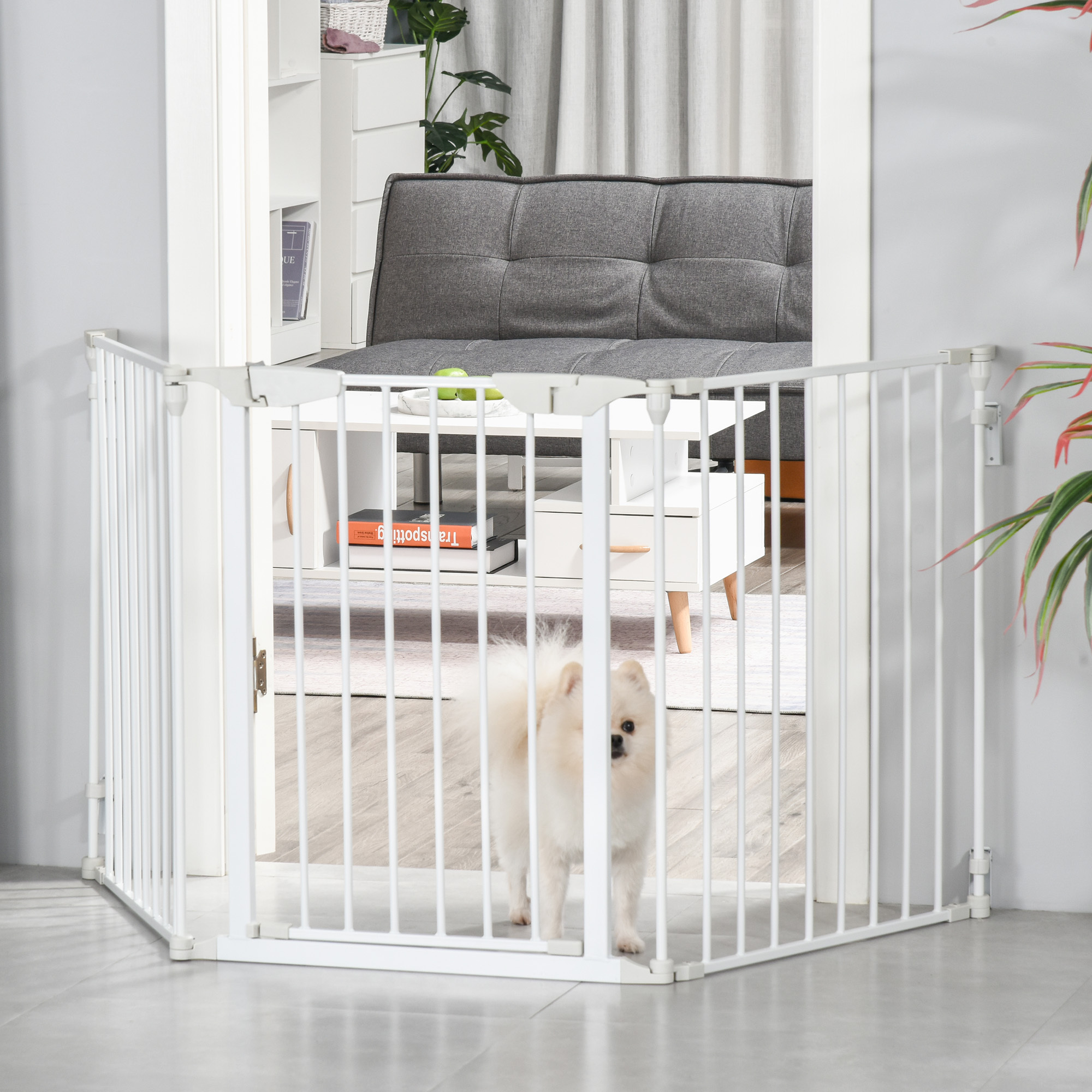 Dog Barrier Fence Pet Fence Dog Fence Door Protection Elements . Safety Door, Wall-mounted Holder For Fireplace & Oven, Metal White 180 X 3 X 74.5 Cm