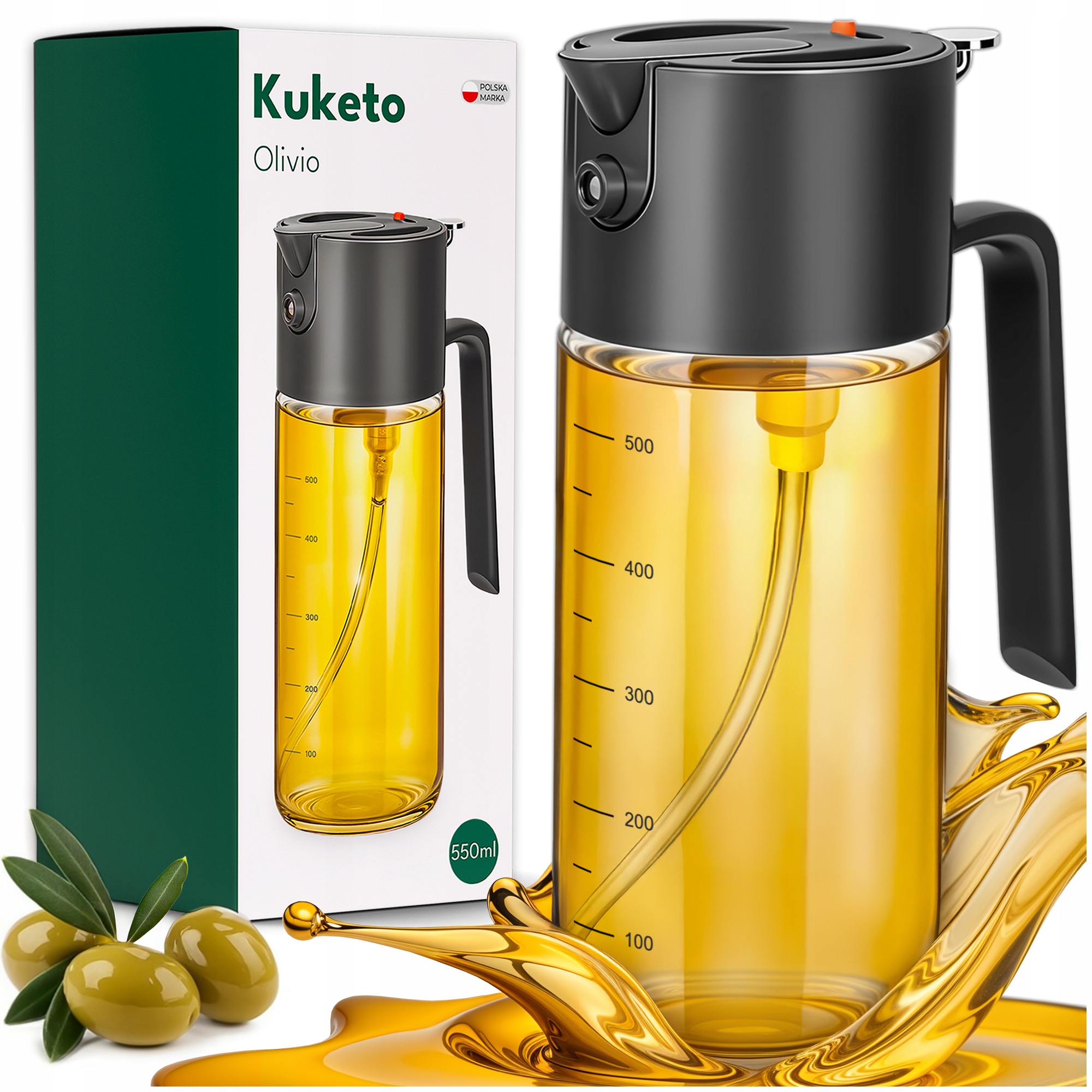 E-shop Kuketo - Großer 550ml Öl-Sprüher mit Griff und Skala, Sprüher zum , Grillen und Salaten, Ölzerstäuber für Heißluftfritteuse,