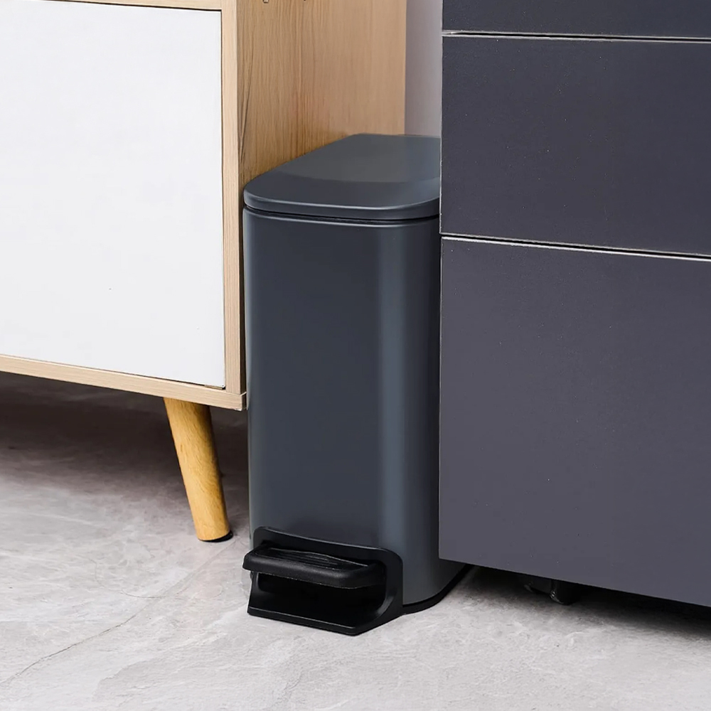 TEMU 1pc Modern 6l Stainless Steel Waste Bin - Pedal Trash Can With Silent Closing Lid, Tight Spaces (bathroom/living Room/toilet) - Easy