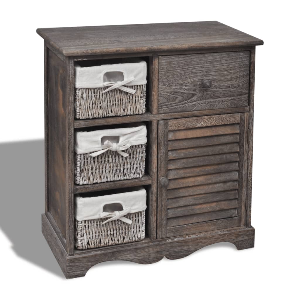 Vidaxl Wooden Cabinet Nightstand Dresser Sideboard With Basket Shelf