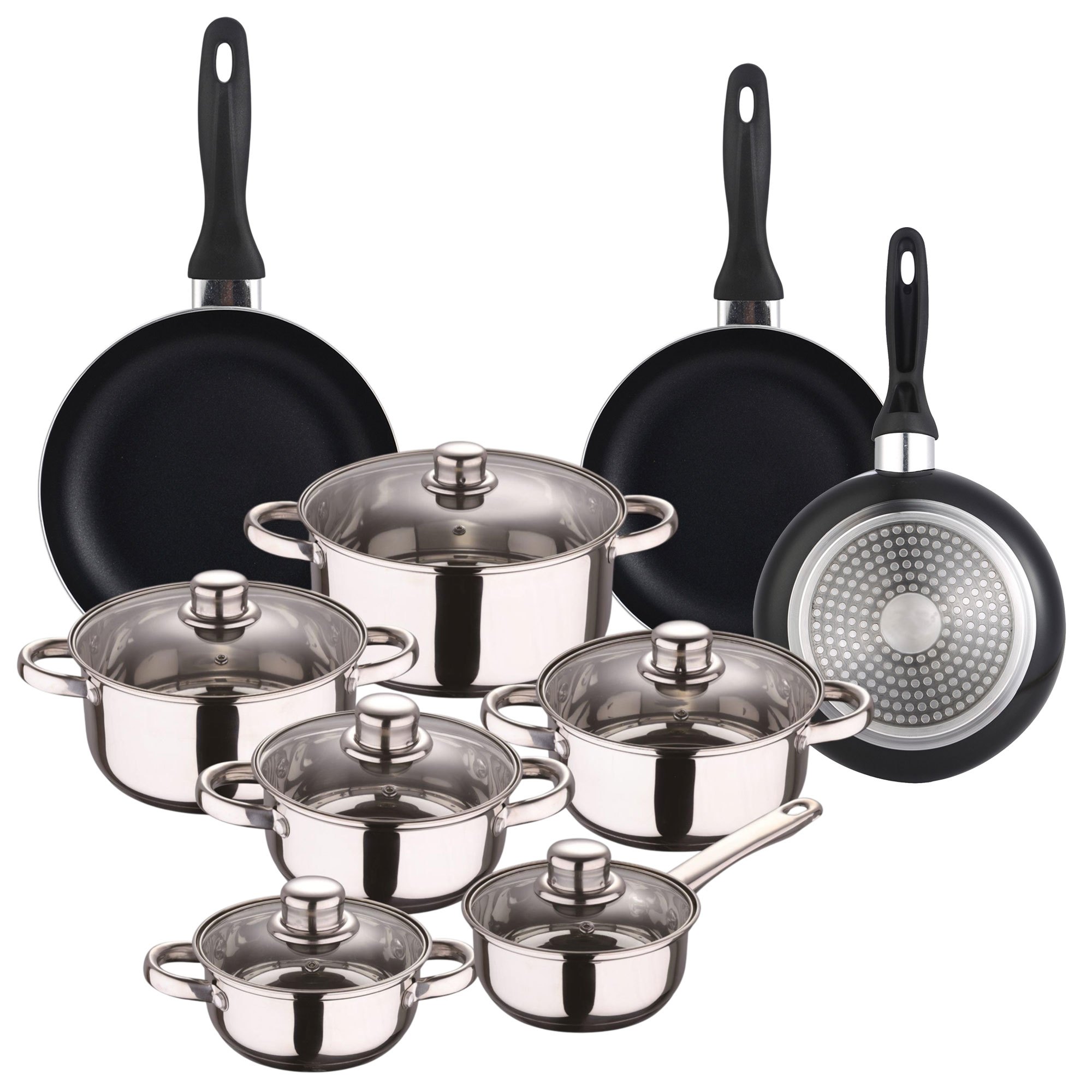 Well Home 12-piece Stainless Steel Kitchen Utensil Set + 3 Pans (16, 20, 24 Cm)