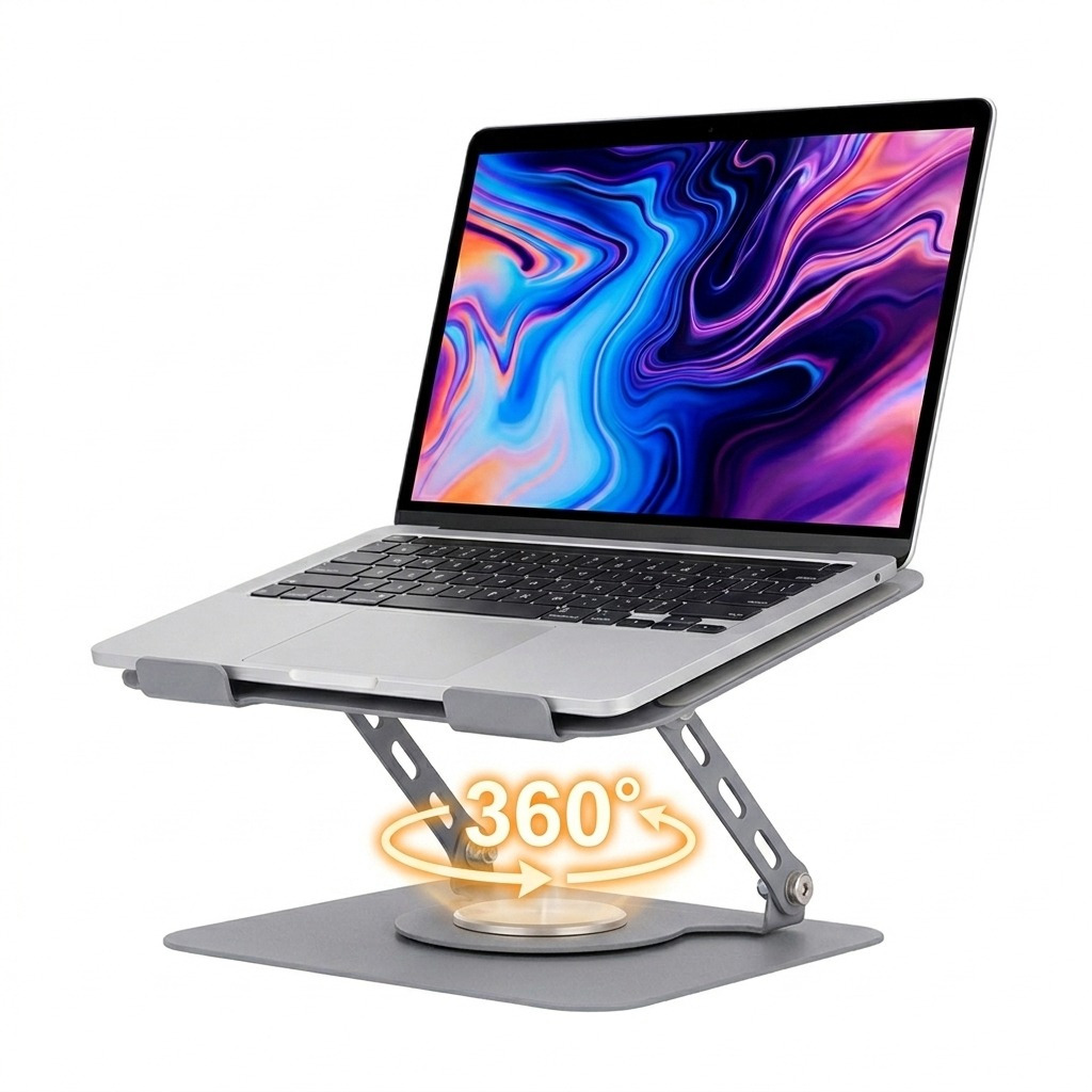 TEMU Foldable 360° Rotating Laptop Riser - Height Adjustable, Sturdy Metal Construction - Ergonomic Multi-angle Stand For Desk, Home Office & Travel