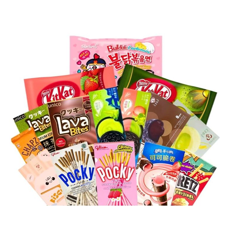 Image of Asian Sweets Box - 20pcs Snack Mix From Japan, Korea & China | With Mochi, Pocky & More | Trendy Asia Snack Box | Gift Idea For Fans & Curious People