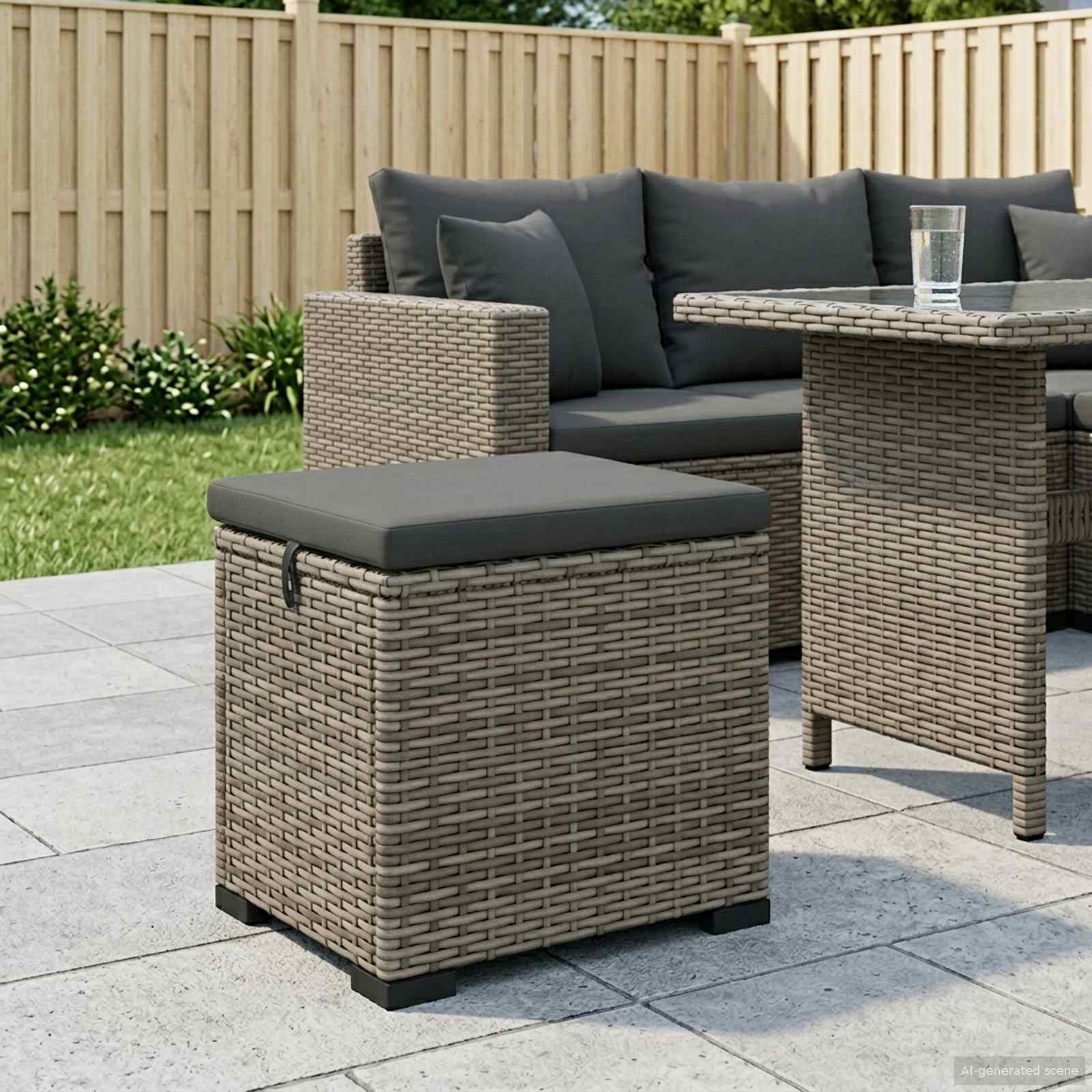 Image of Vidaxl Garden Footrest With Cushion 40 X 30 X 40 Cm, Modern Rectangular Garden Footstool, Rattan Design, Weather-resistant Seat, , Patio Stool