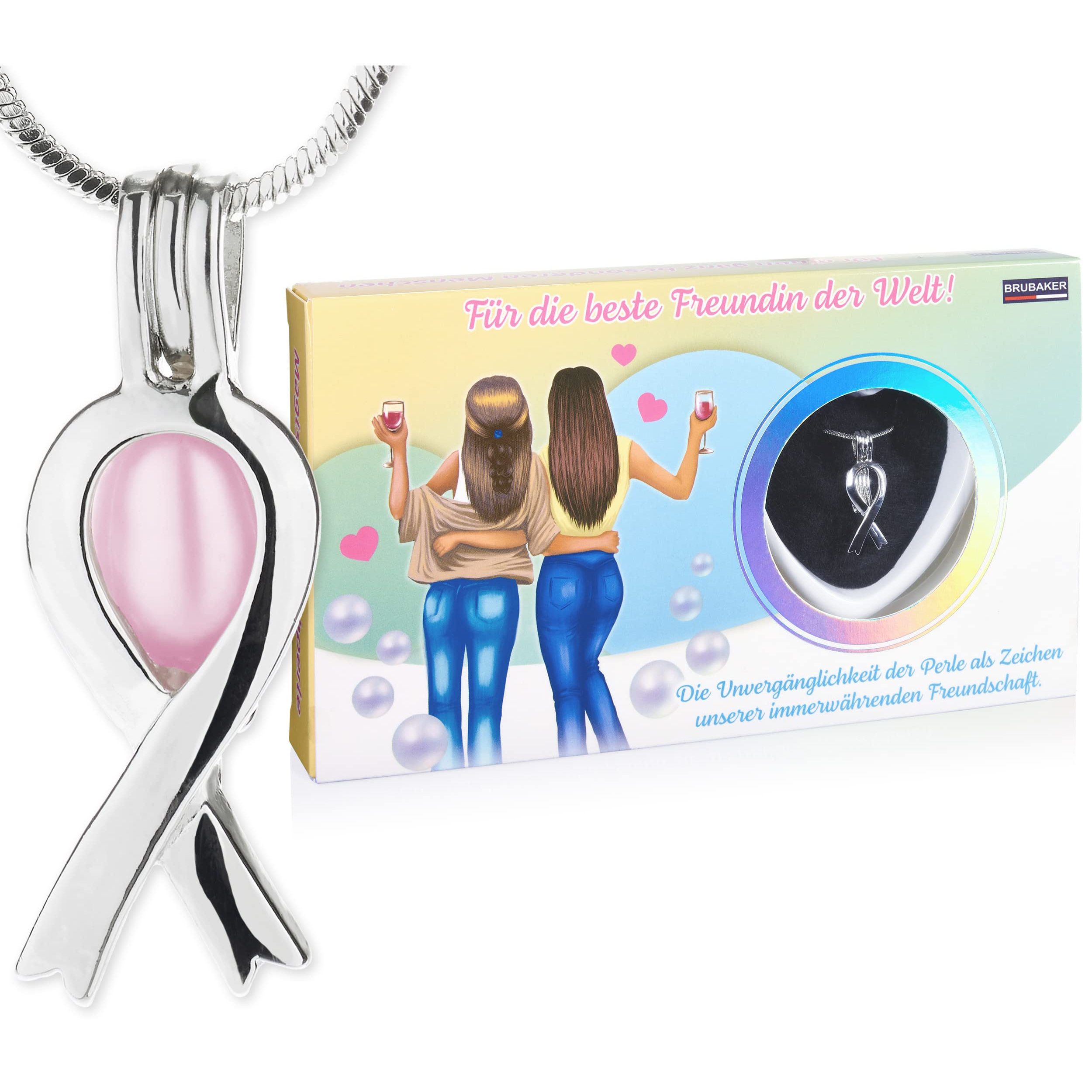 Image of Brubaker Wish Pearl For The Best Friend In The World - Necklace With Silvery Pendant + Shell With Real Pearl - Jewelry Gift Set As Of Friendship