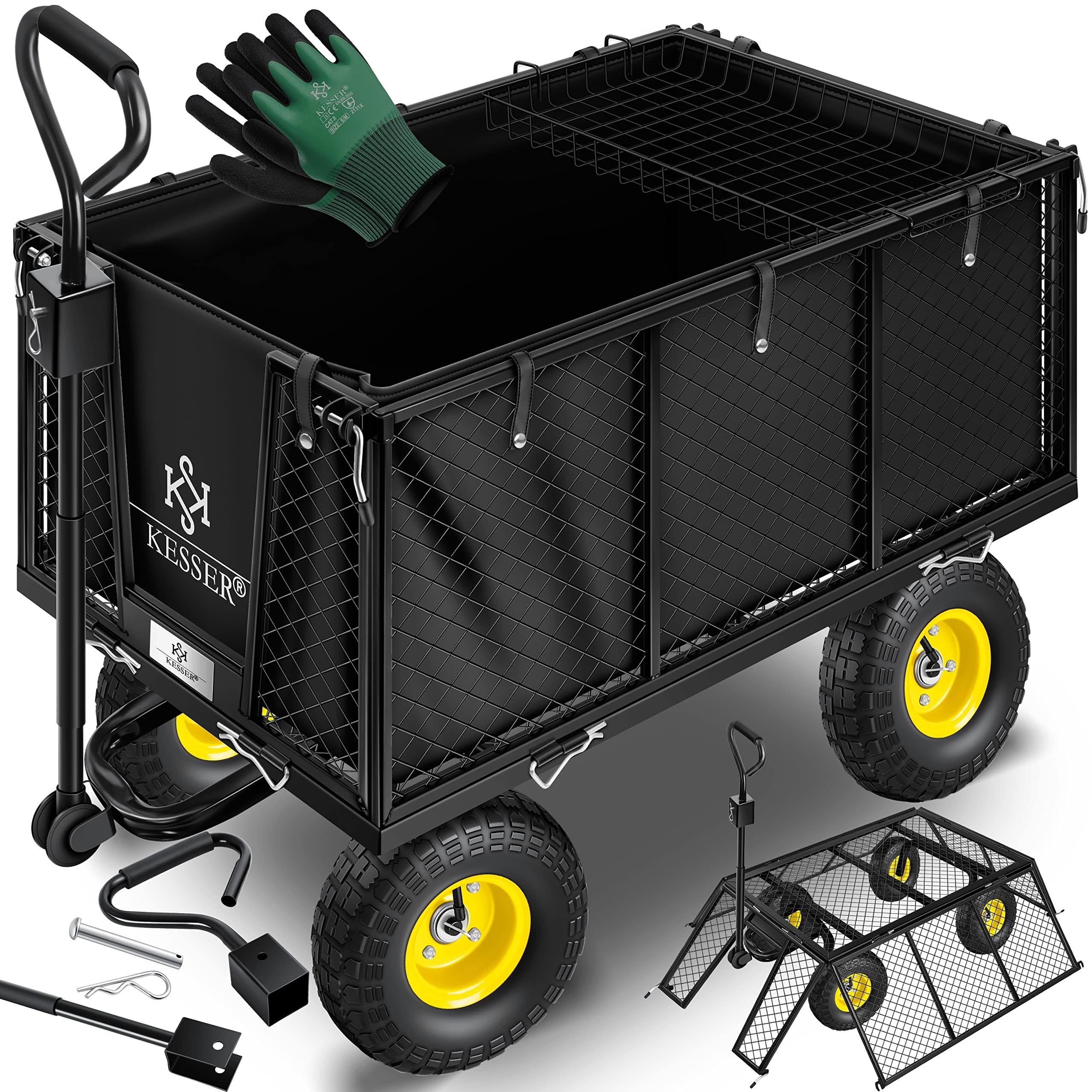 Image of Kesser Wheelbarrow 550 Kg Loadable Garden Cart Transport Cart Garden Trolley Hand Cart Tool Cart Foldable With Removable Tarpaulin Pneumatic Tires