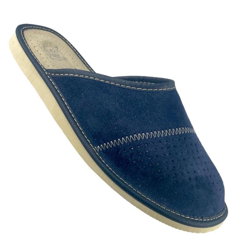 Suede Navy Blue Men's Slippers, Men's Leather Velvet Loafers - Size 365