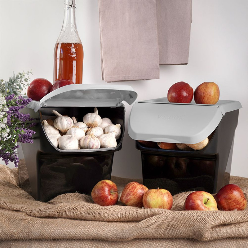 Grijze Groente-, Fruit-, Ui- en Aardappelbewaarcontainer Set, 2-, 13L