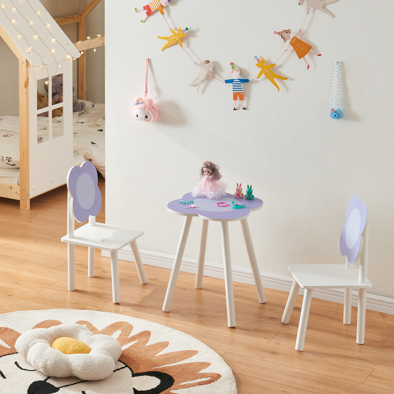 Children's Table Set With 2 Chairs Simrisham Pine Wood + Mdf White / Purple