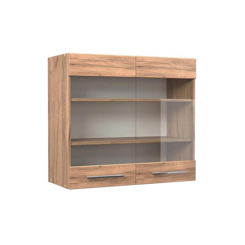 Image of Fame-line Oak 80 Cm Hanging Glass Cabinet Glass Hanging Cabinet Hanging Dish Cabinet For The Kitchen Particleboard, 16 Mm Kitchen