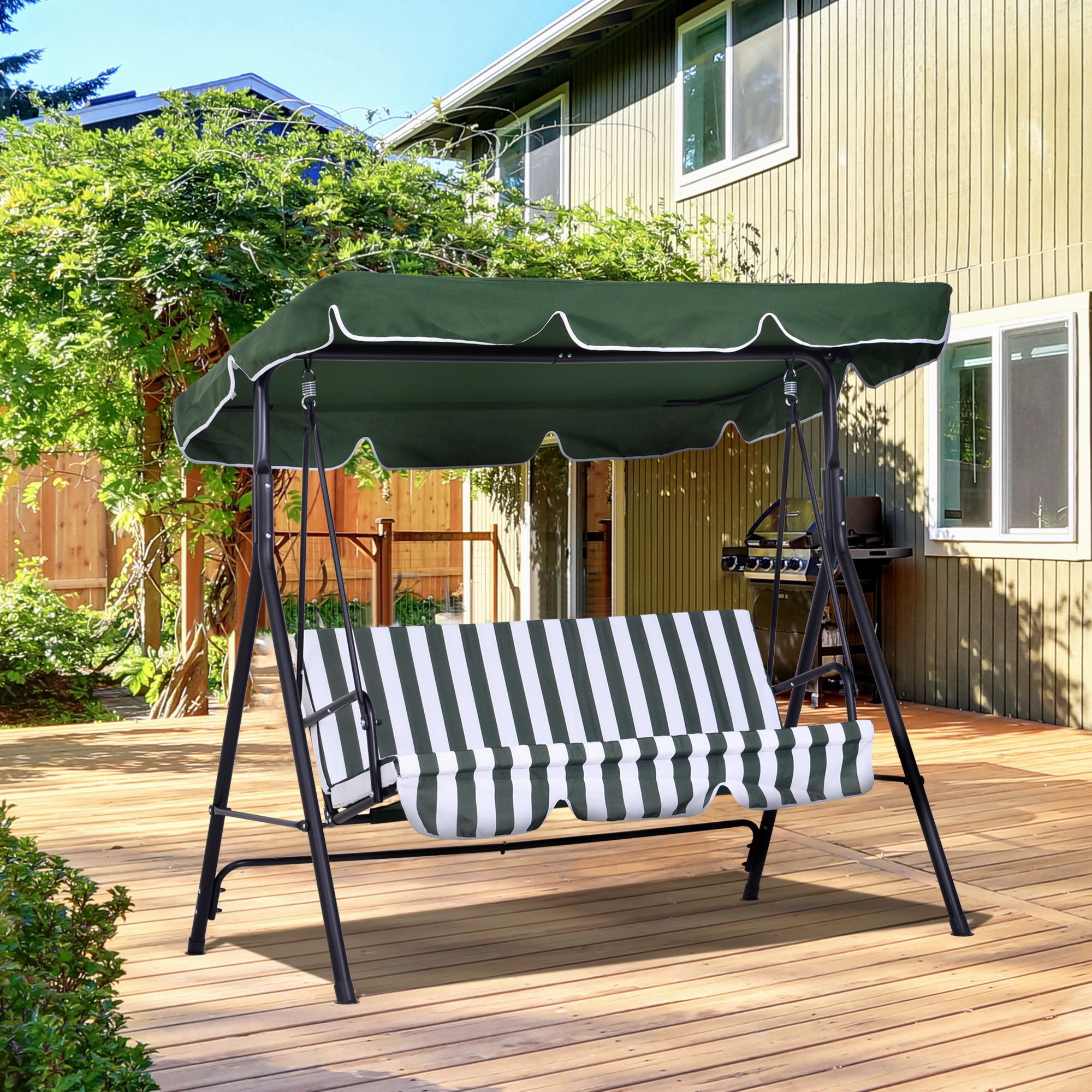 3-seat Outdoor Swing With Adjustable Canopy And For Balcony, Terrace, Or Patio – 200 Kg Capacity, 172x110x153 Cm, Green