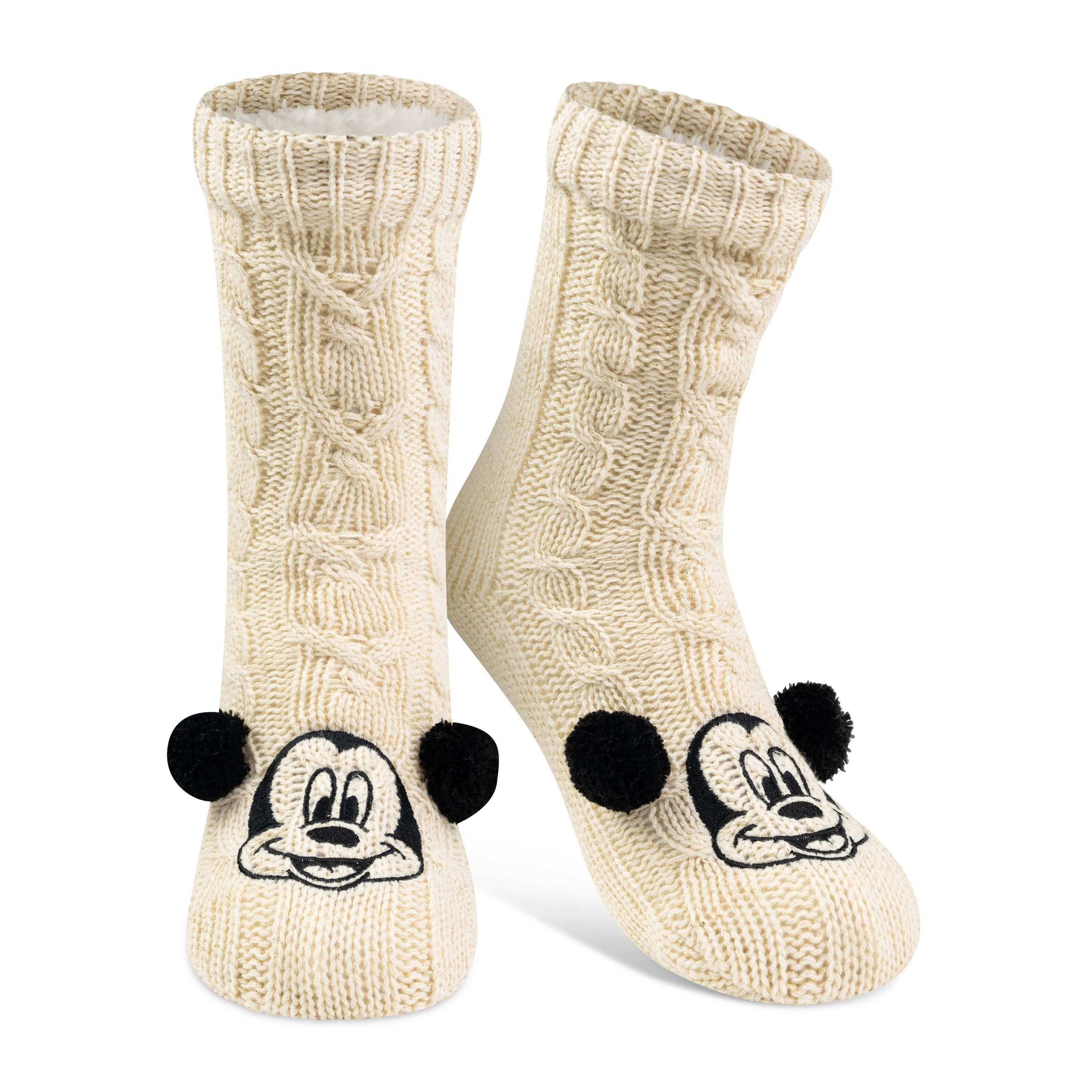 Image of Mouse Cabin Socks - Knitted House Slippers With Ears And Sherpa Lining For Women, Cozy Fuzzy Winter Socks, Warm Women's Socks, , White