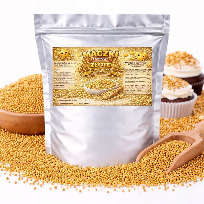 Golden Sugar Sprinkles - Topping For Cakes, Desserts, Waffles, And Pastries 50g