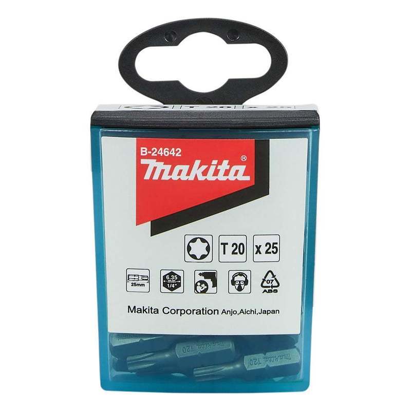 Image of Makita B-24642 Torx Bit T20 Set 25-pcs. 25 Mm – Professional Screwdriver Bits 1/4" Hexagon Made Of S2 Steel