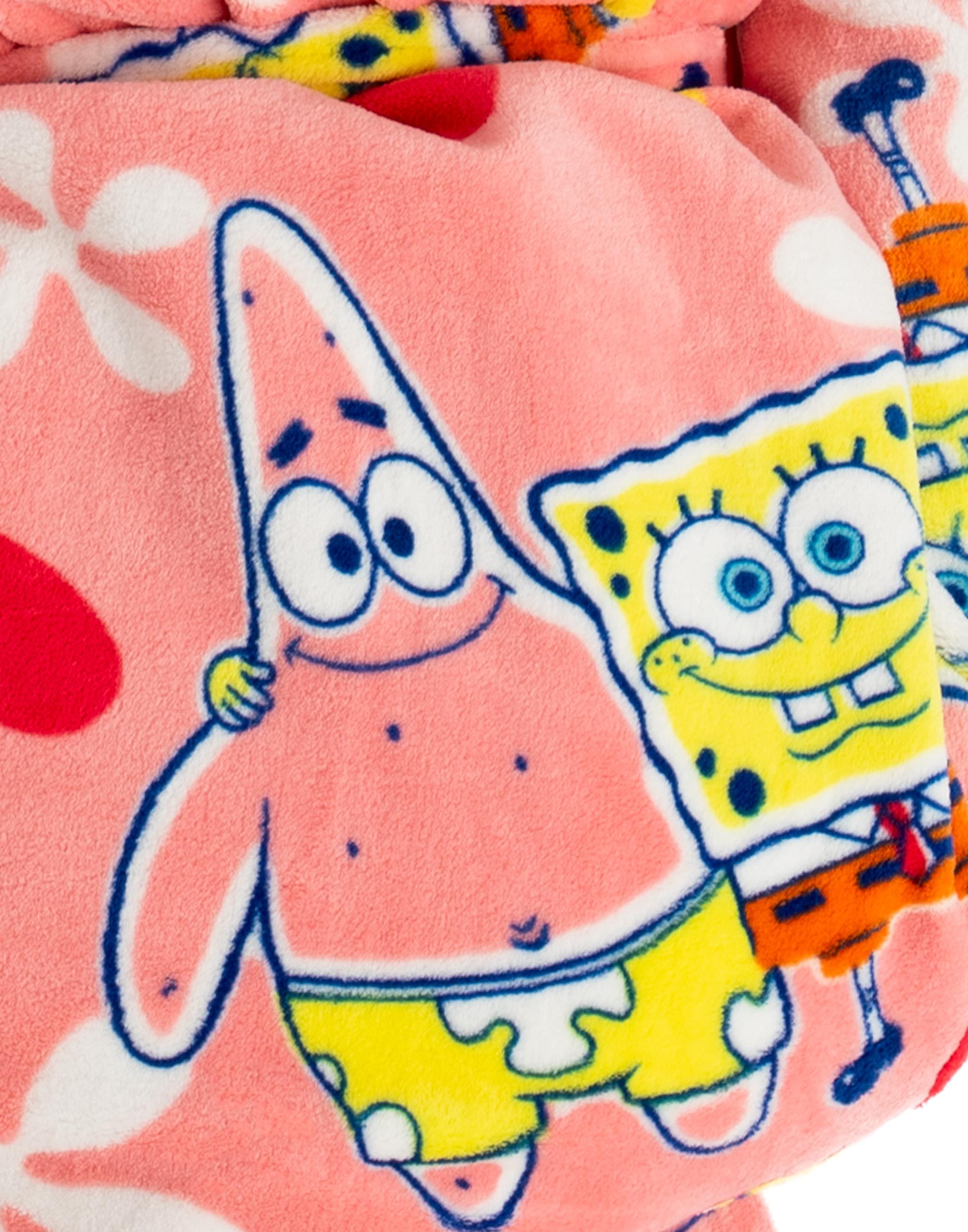 SpongeBob SquarePants Womens Bathrobe | Ladies Pink Dressing Gown | All over Print Sponge Bob & Patrick Loungewear | Cartoon Hooded Toweling Lounge Robe Merchandise Gift for Her