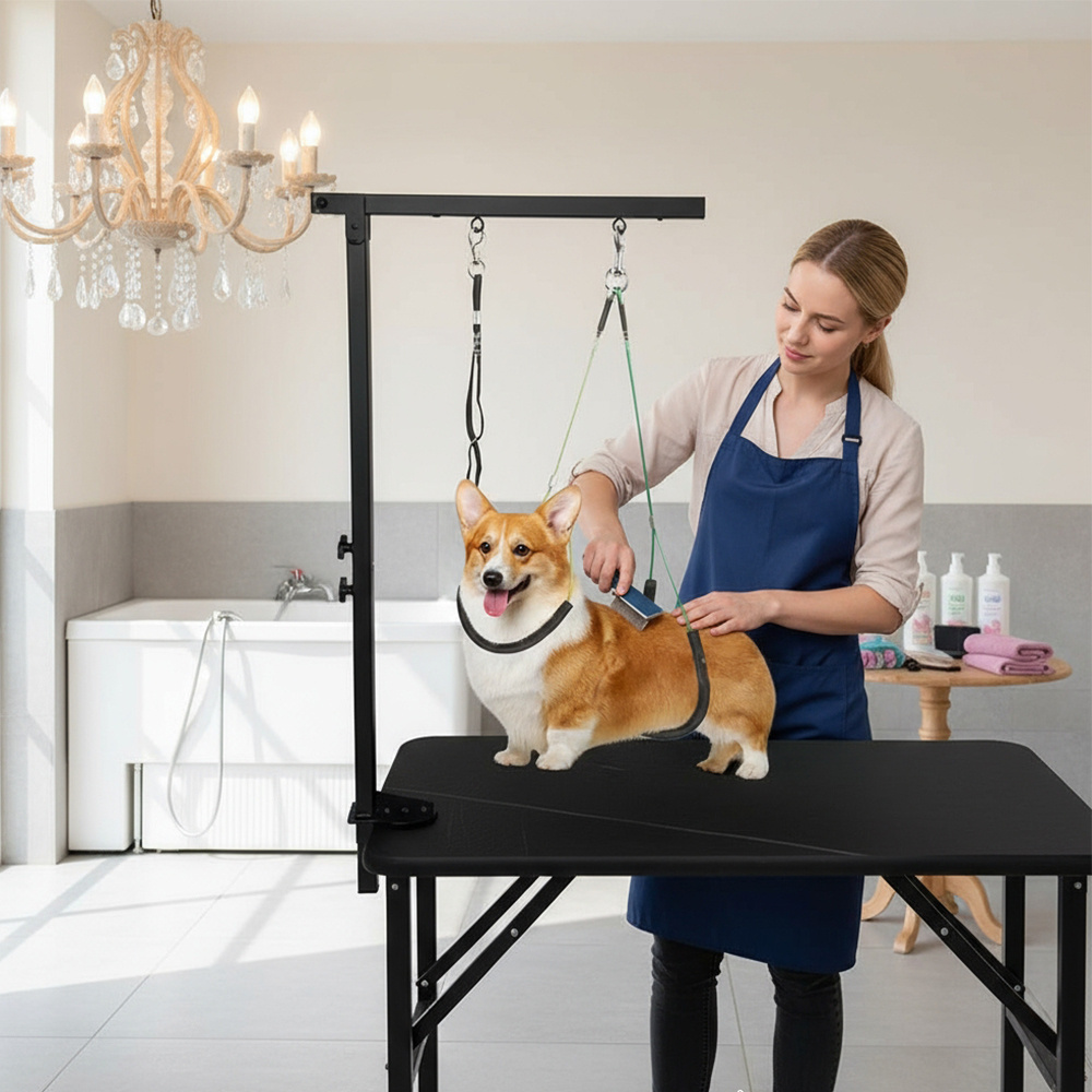 TEMU Portable Foldable Pet Grooming Arm Black 39*96cm, Telescopic Height Adjustment Lift, Metal Dog Grooming Stand, Practical Pet Grooming Rack