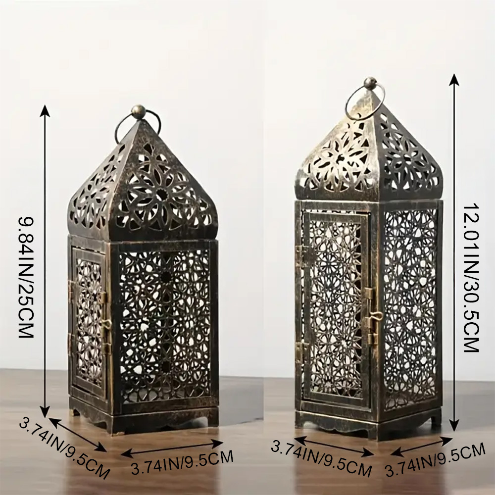 2-Pack Vintage Iron Openwork Projection Candlestick Lanterns
