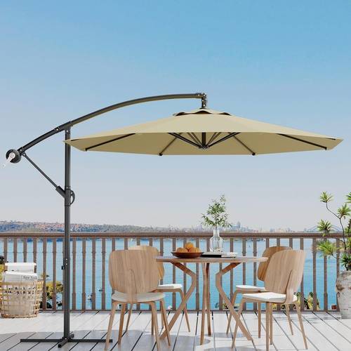 rotatable cantilever patio umbrella 300cm uv50 sun protection crank tilt fade resistant sturdy aluminum frame for pool grey khaki