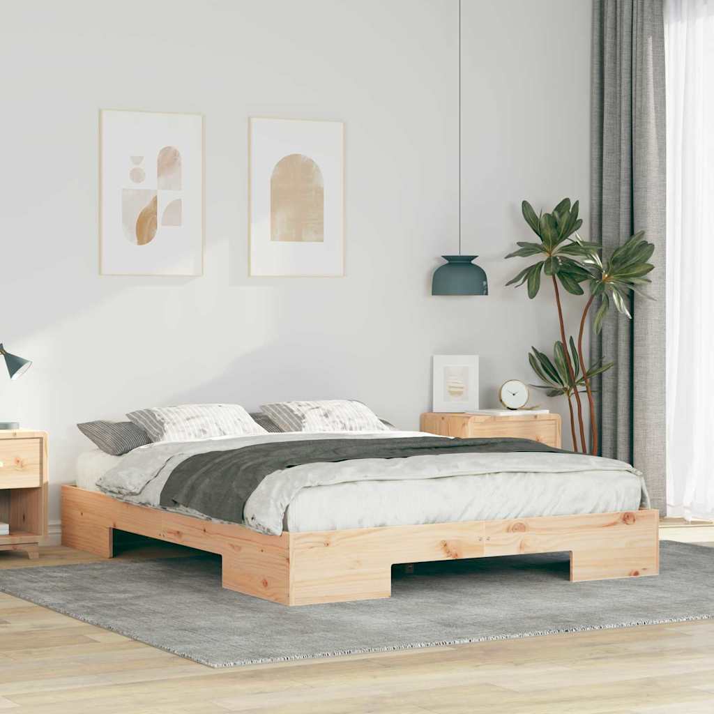 Vidaxl Brown Bed Frame 160 X 200 Cm, Modern Wooden Frame Bed, Rectangular Platform, Durable Minimalist Furniture, Supportive For Indoor Use, Made Of Pine Wood