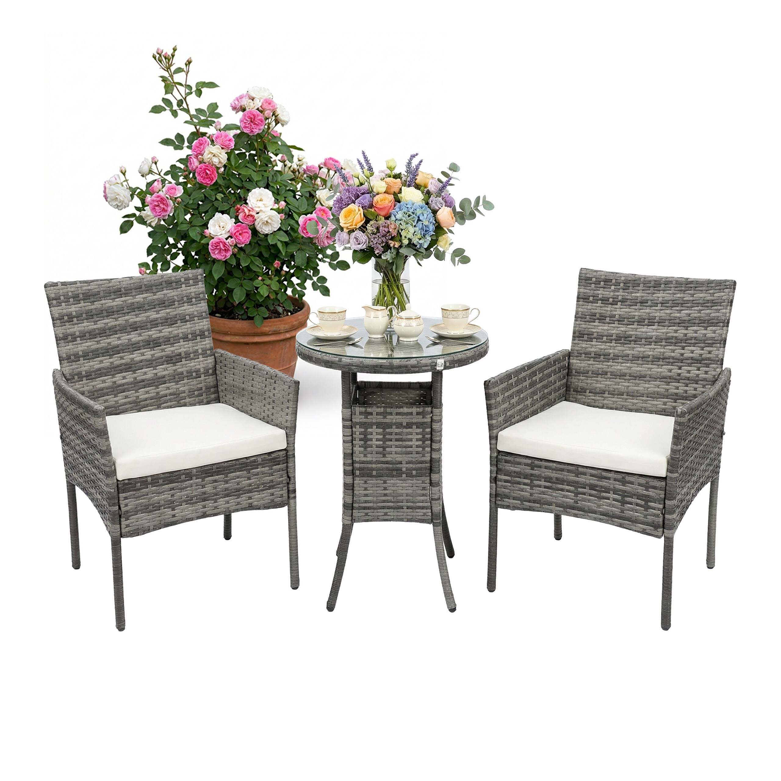 3-piece "rattan" Garden Furniture Set In Grey