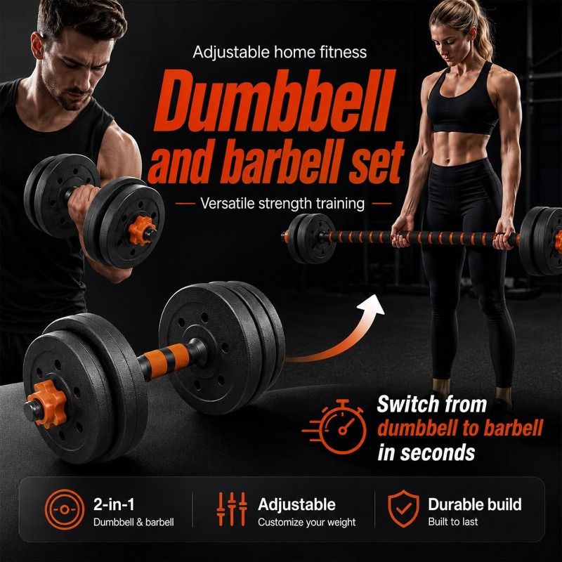 20KG Adjustable Dumbbell Set 3-in-1 Weight Set with Connector Bar