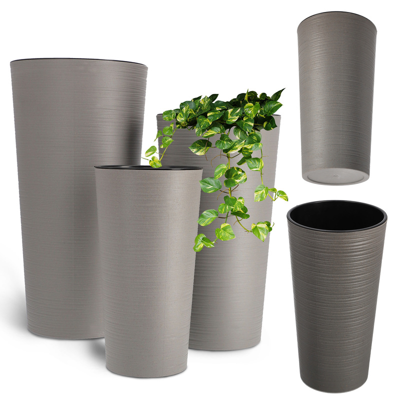 Image of Kadax Set Of 3 Flowerpot Garden Pot + High Large Grey Insert 37+47+57 Cm