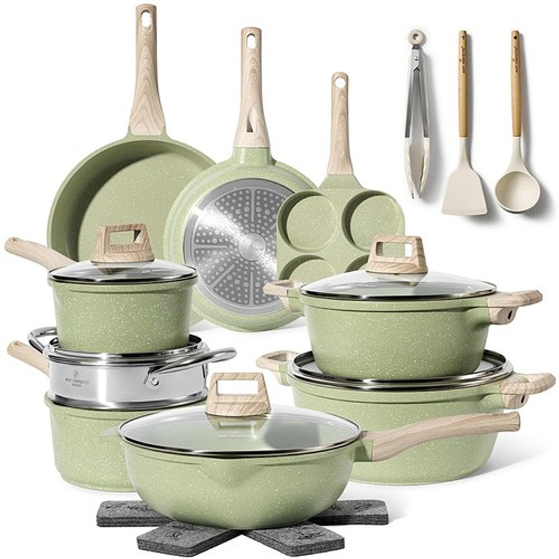TEMU Batterie de cuisine 21 pièces Antiadhésif en Granit vert - Tous feux dont induction Just JL-723