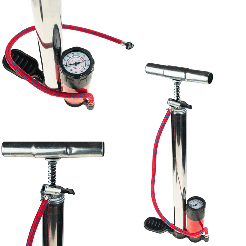 Image of Standing Foot Pump With Pressure Gauge, Automotive, Metal