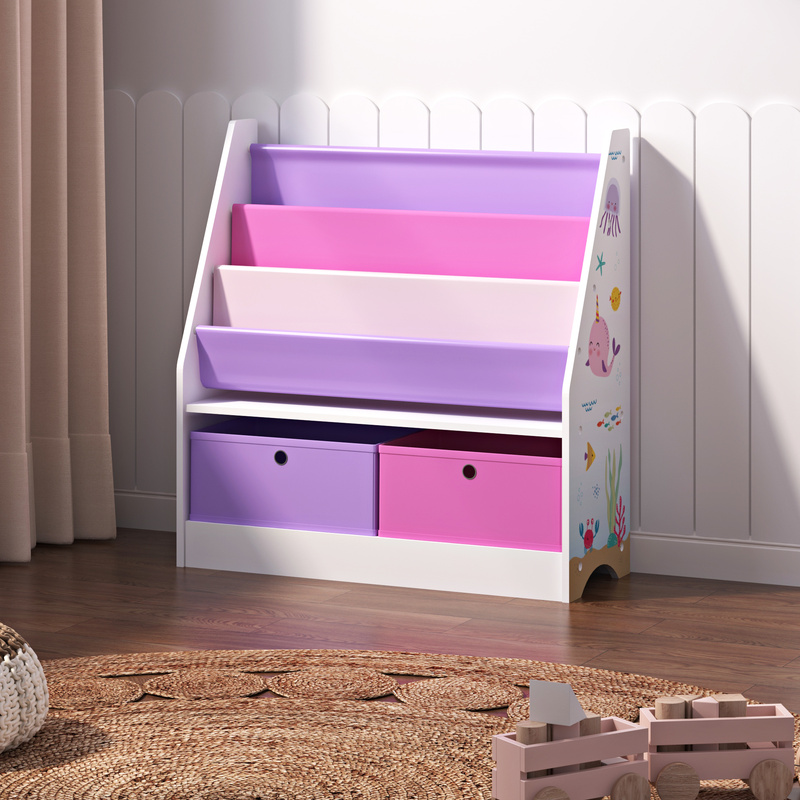 Children's Shelf ' With 3 Compartments And 2 Foldable Boxes 74 X 71 Cm