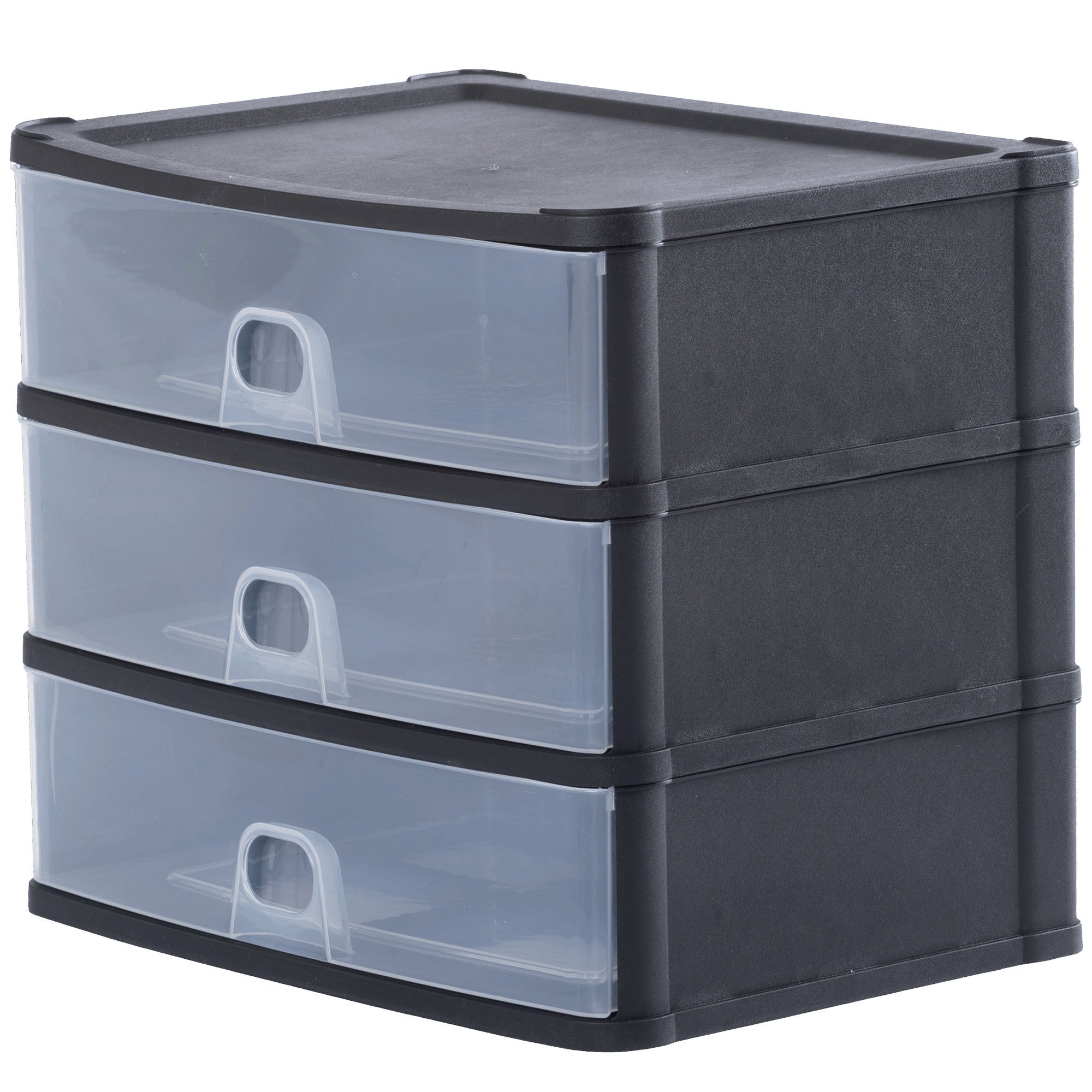 Drawer Box With 3 Drawers 33x25x29cm Dina4 Black-transparent Drawer - Plastic Drawer Organizer For Desk Easy-pull-system