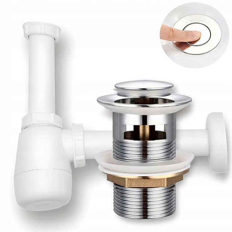 Set: Click- Plug With Silver Overflow + Sink Syphon For Sink
