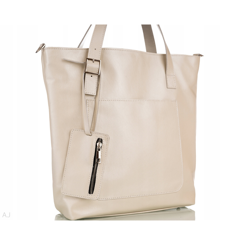 Chic Natural Leather Tote for Women - Light Pearl Elegance, A4 Document Ready, Secure Zipper & Detachable Pouch, Versatile Carry - Spacious Everyday Handbag