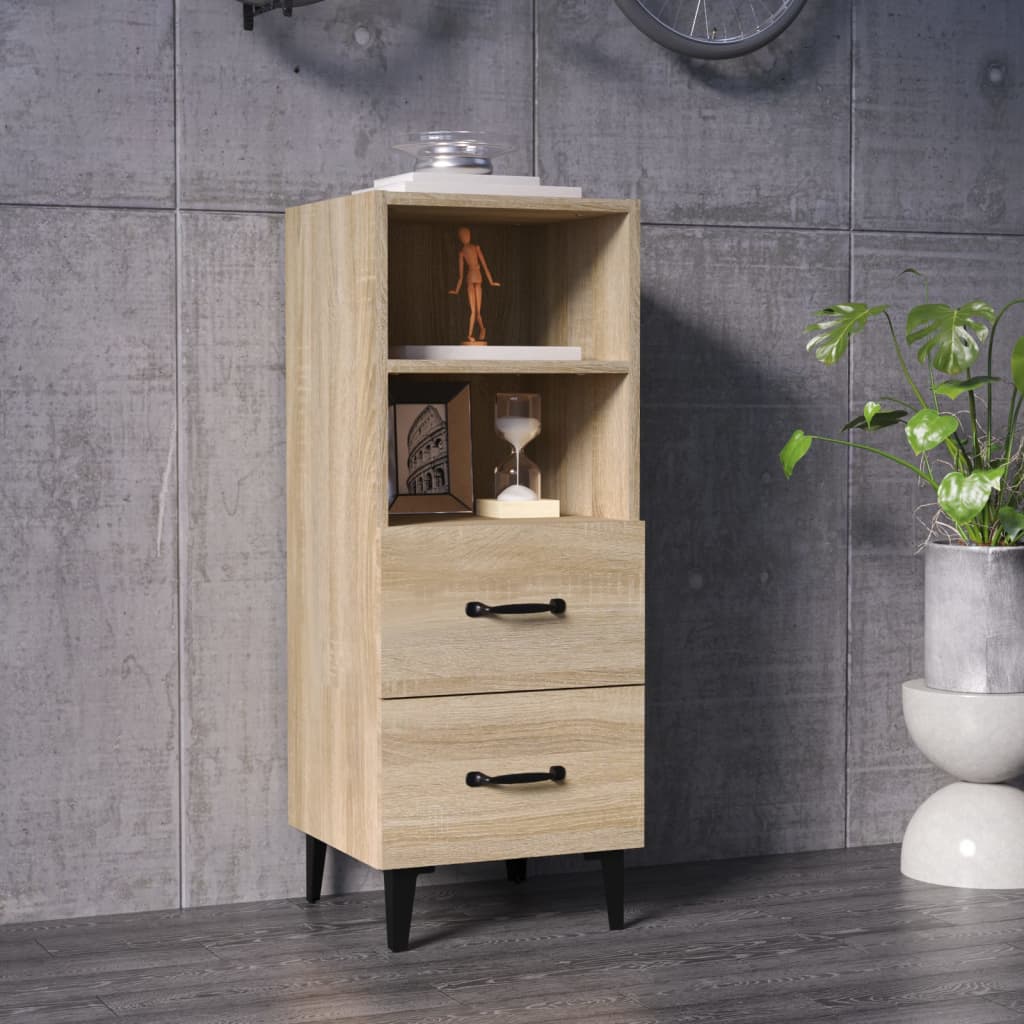 Image of Vidaxl Sideboard With 2 Drawers And 2 Shelves, Side Cabinet, Utility Cabinet, Freestanding Cabinet, Oak, 34.5x34x90cm, Wood