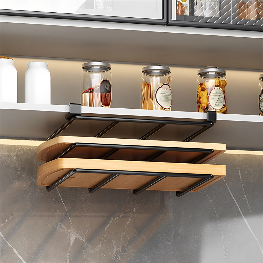 TEMU 1pc Kitchen Shelf, No-punch Metal Double Layers Cutting Board Rack/chopping Board Shelf, 2 Layers Metal Pot Lid Rack, Space Saving Design,