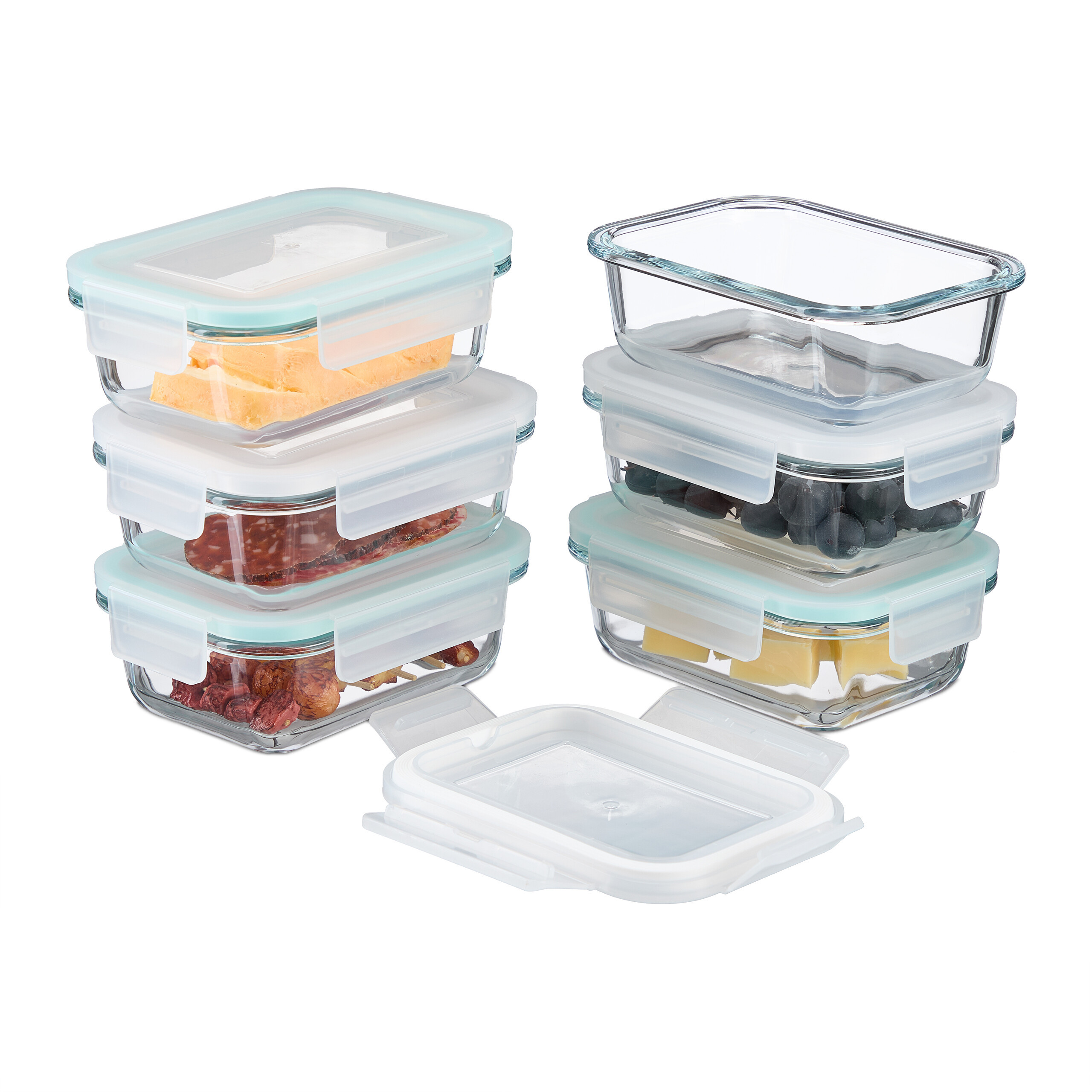 6-piece Transparent Glass Container Set With Lids - 370 Ml