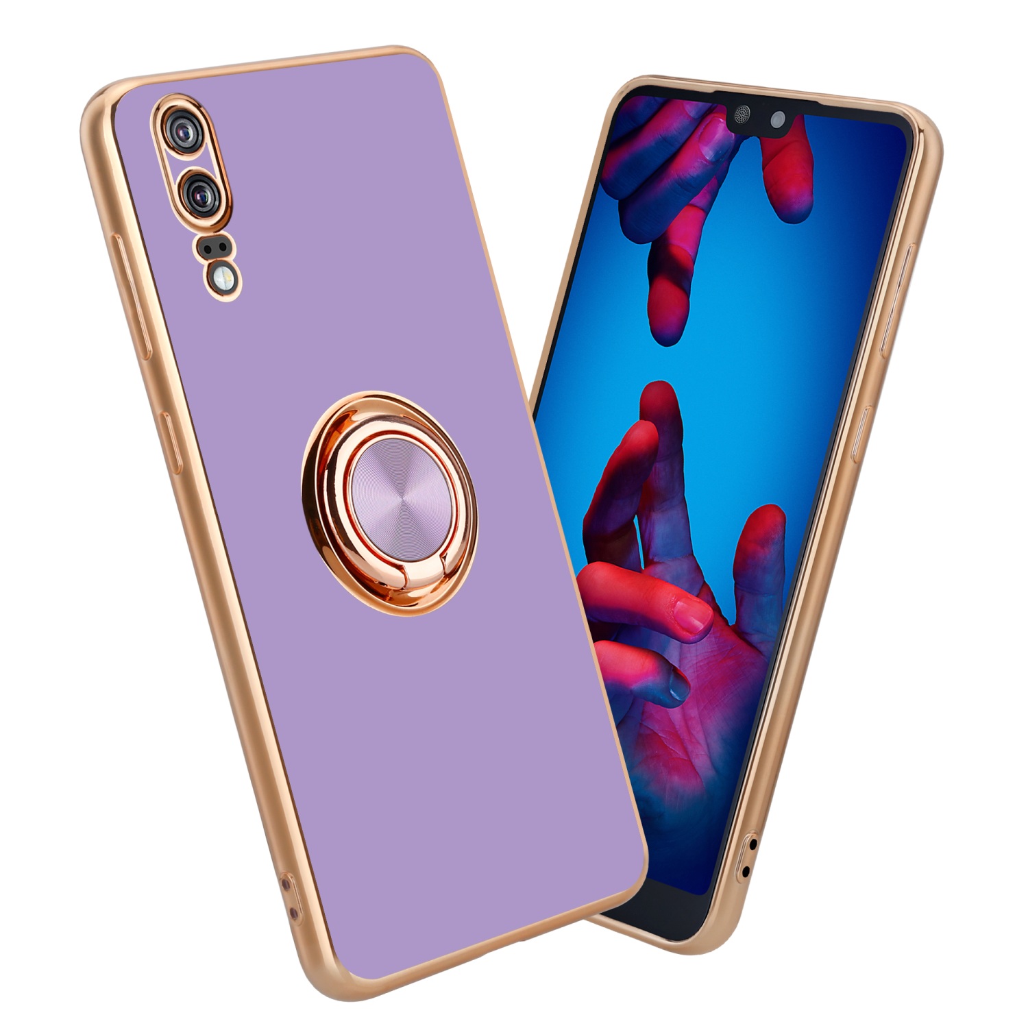 Image of Case Compatible With Huawei P20 With Ring Protective Case Made Of Flexible Tpu Silicone With Camera Protection And Magnetic Car Holder, Shockproof, Non-slip, Durable, Scratch-resistant