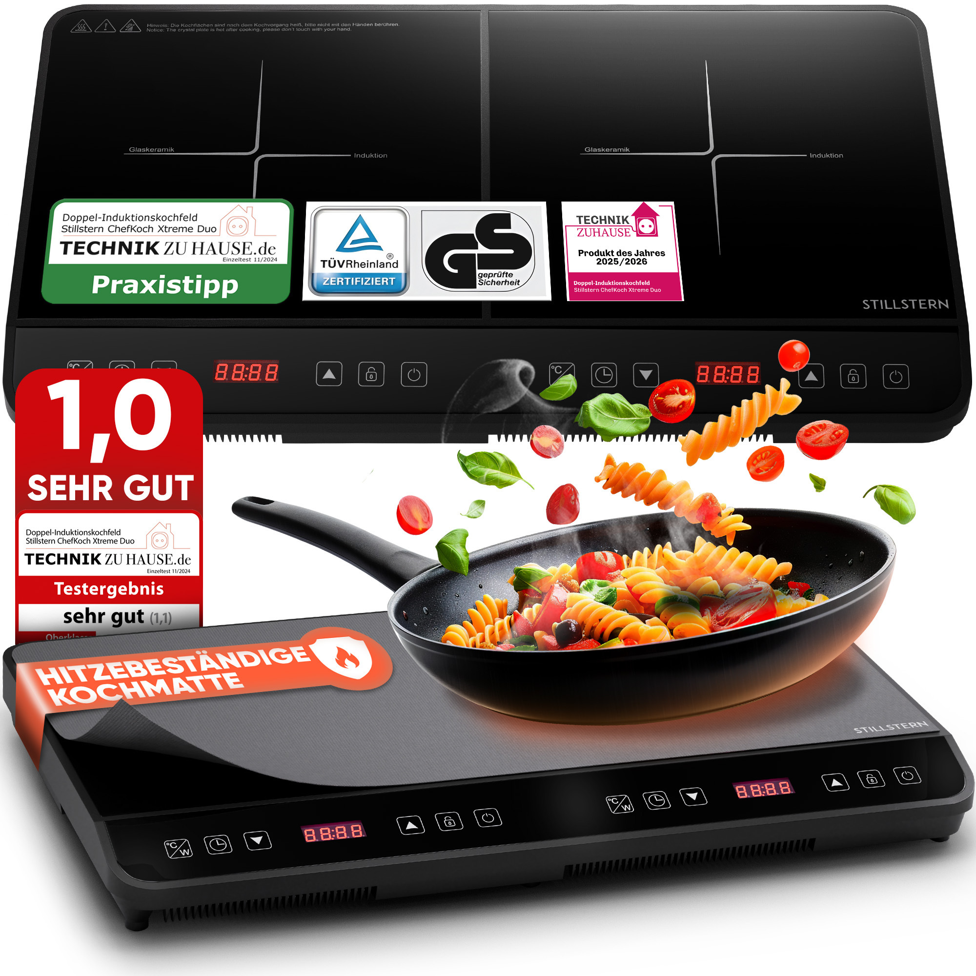 Silent Double Induction Cooktop | Induction Cooker [3600w] 2 Plate Stovetop With Silent Function & , 12-28cm, 18 Temperature & Power Levels, 24h Timer, 2-burner Induction Cooktop