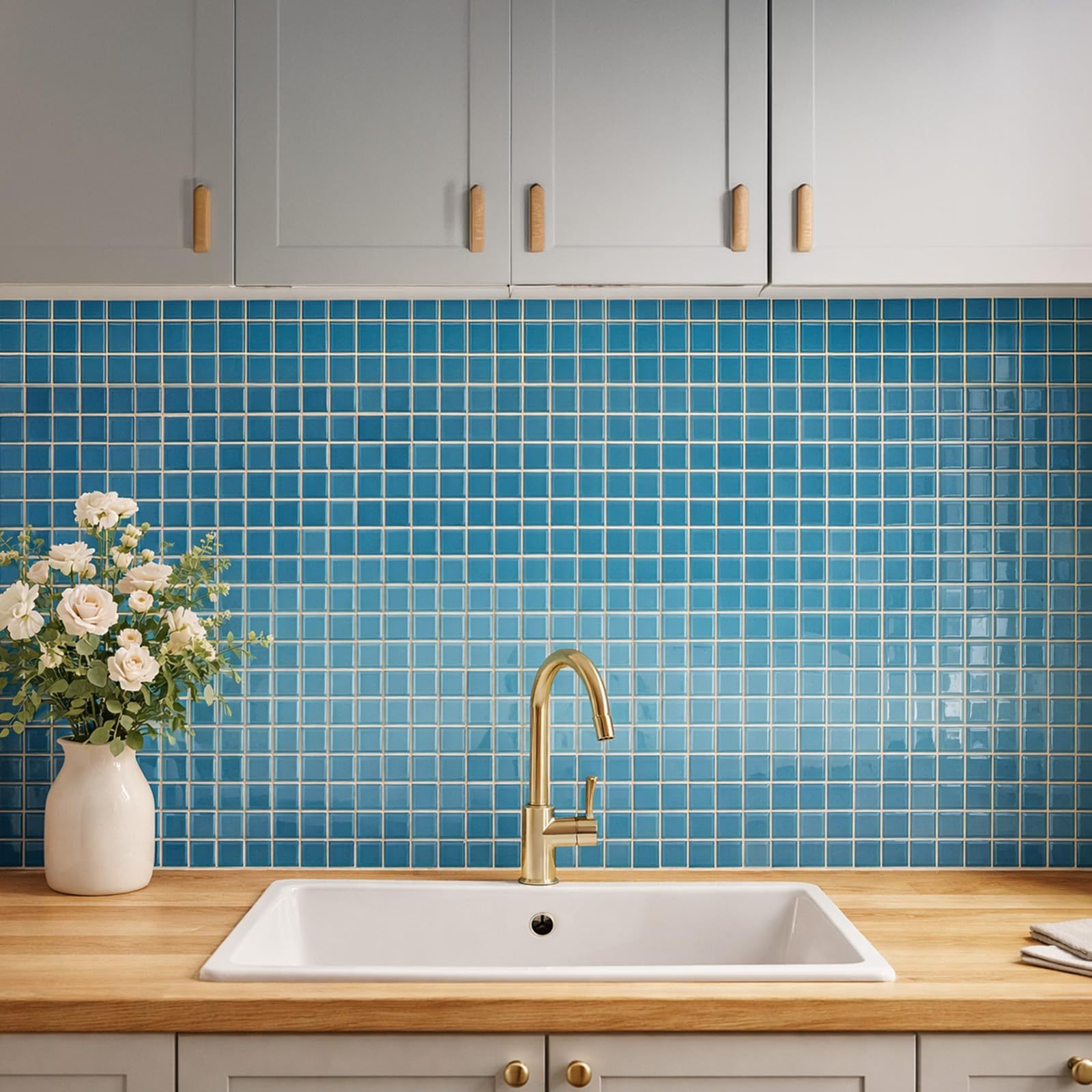 Image of Self-adhesive Wall Decor Tile Patterns 10-piece Set, Easy-to-apply Covering For Visual Enhancement Of Kitchen Areas Space