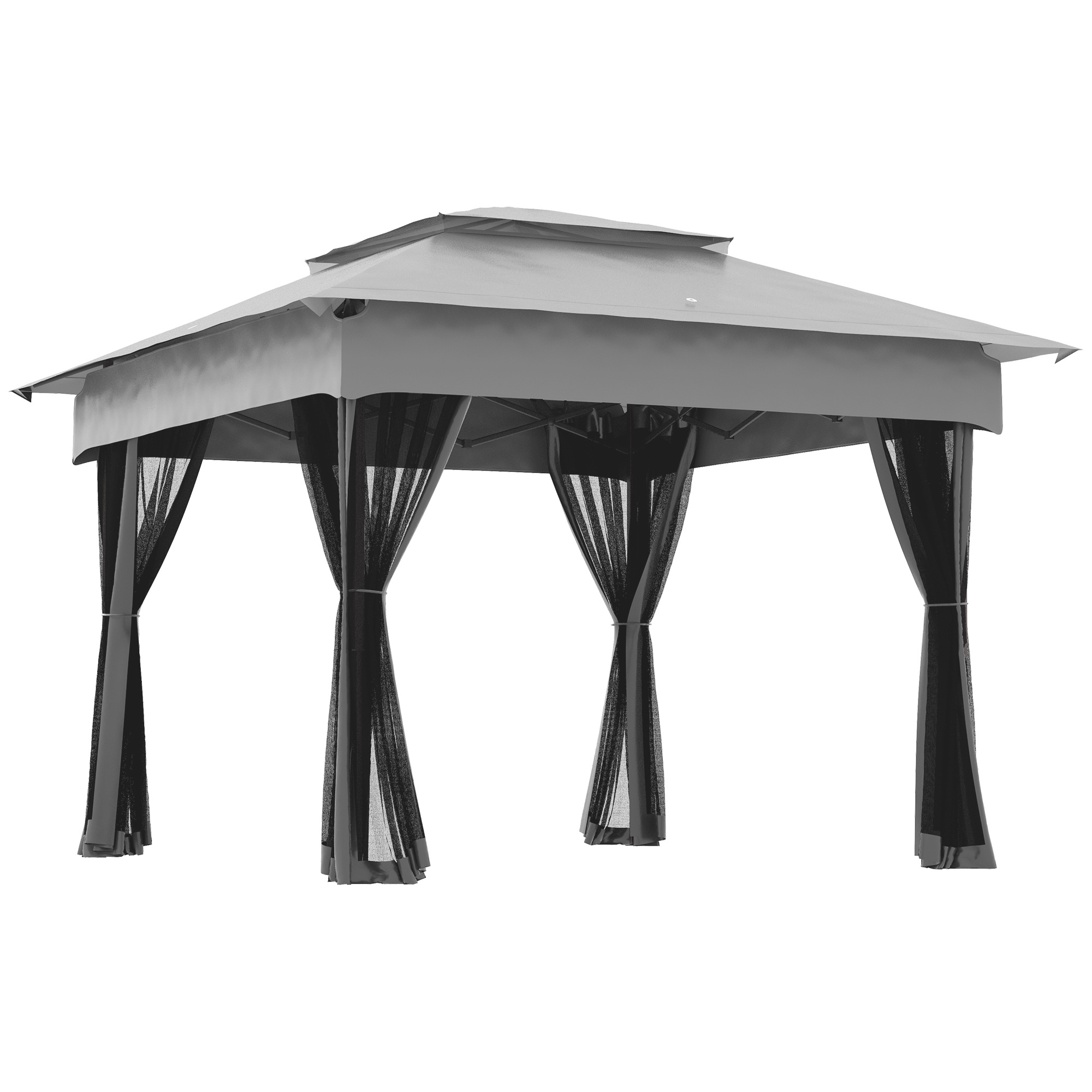 3x3m Foldable Gazebo Canopy With 4 Anti-uv Mesh Sides And Carry Bag For Camping, Parties, Light Gray