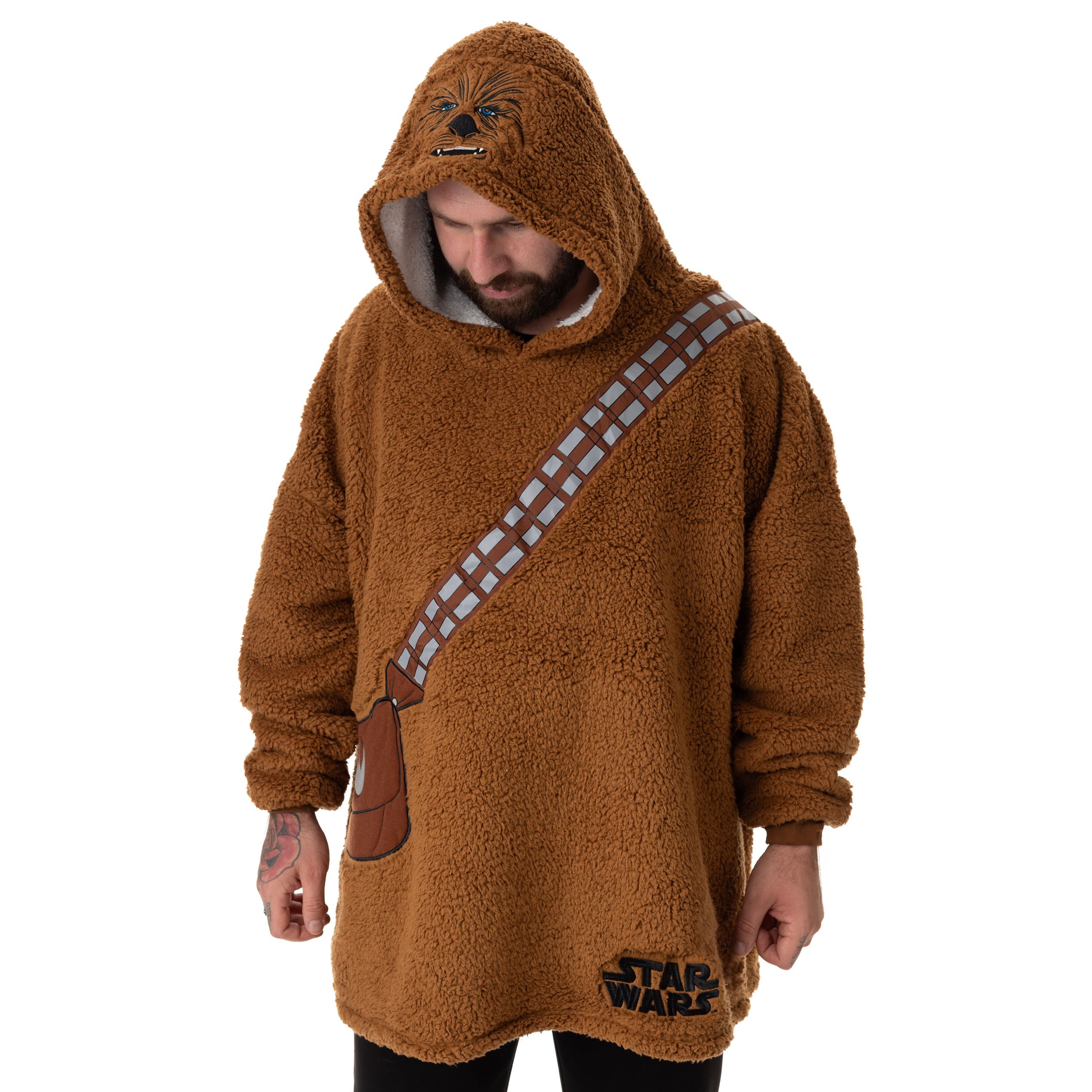 TEMU Star Wars Chewbacca Unisex Wearable Blanket Hoodie | Adults Brown Hooded Pullover With Strap & Bag Graphics | Sherpa Lined Loungewear With Fur Hood | Classic Gift TEMU Star Wars Chewbacca Unisex Wearable Blanket Hoodie | Adults Brown Hooded Pullover With Strap & Bag Graphics | Sherpa Lined Loungewear With Fur Hood | Classic Gift