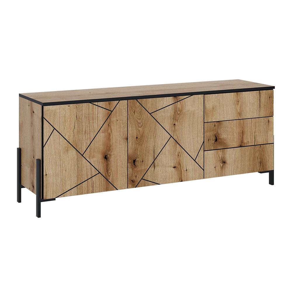 Image of Hatto Oak Lowboard 150 X 60 Cm With Doors And Drawers, Tv Cabinet, Tv Table, Tv Board, Particle Board, 16 Mm