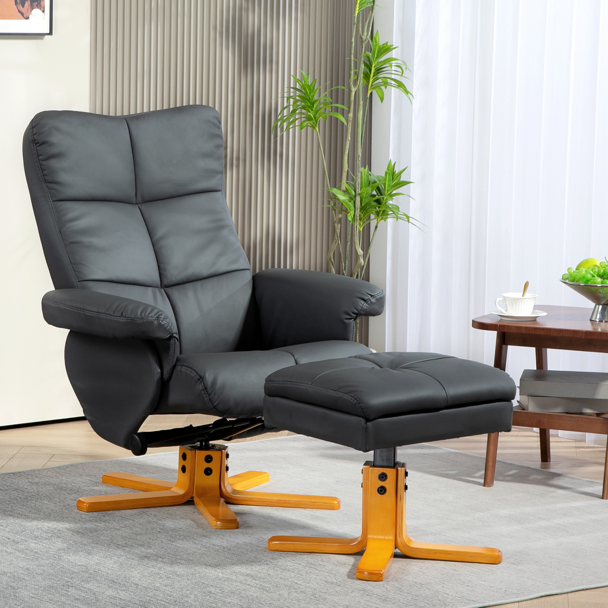 Relaxation Chair With Ottoman, Tv Chair With Reclining Function, Reading Chair For Bedroom, Living Room, Faux Leather, Cream White