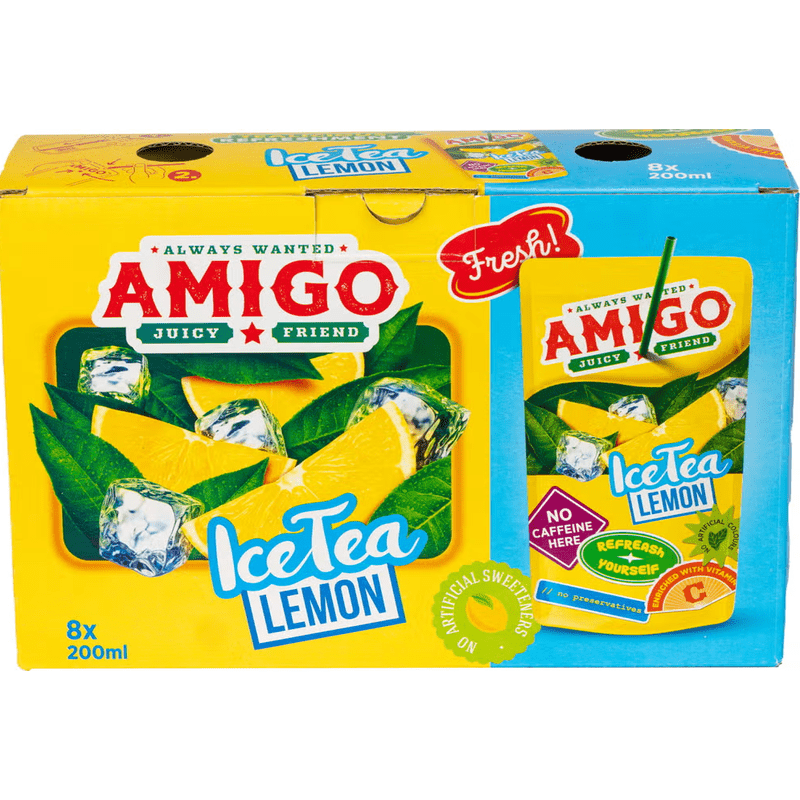 Image of Friend Soft Drink "ice Tea Lemon" - 8 X 200 Ml | Lemon Ice Tea In A Drinking Pouch | With Vitamins | Ideal For School & On-the-go