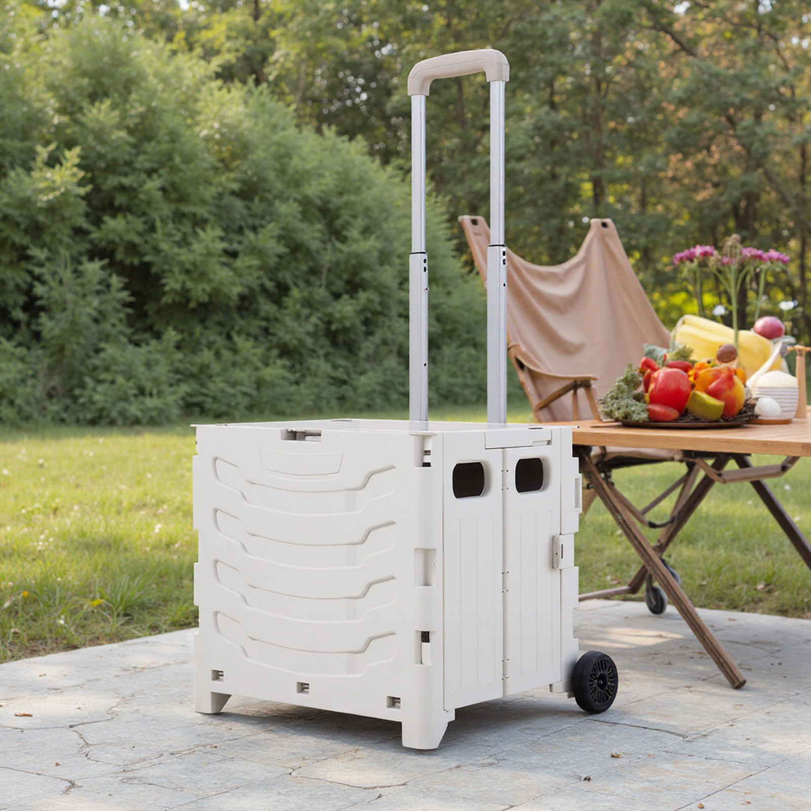 TEMU Grey/ Green Foldable Office Trolley, Portable Folding Shopping Trolley, Two-wheel Large-capacity Storage Box, Portable Pushable Shopping Cart