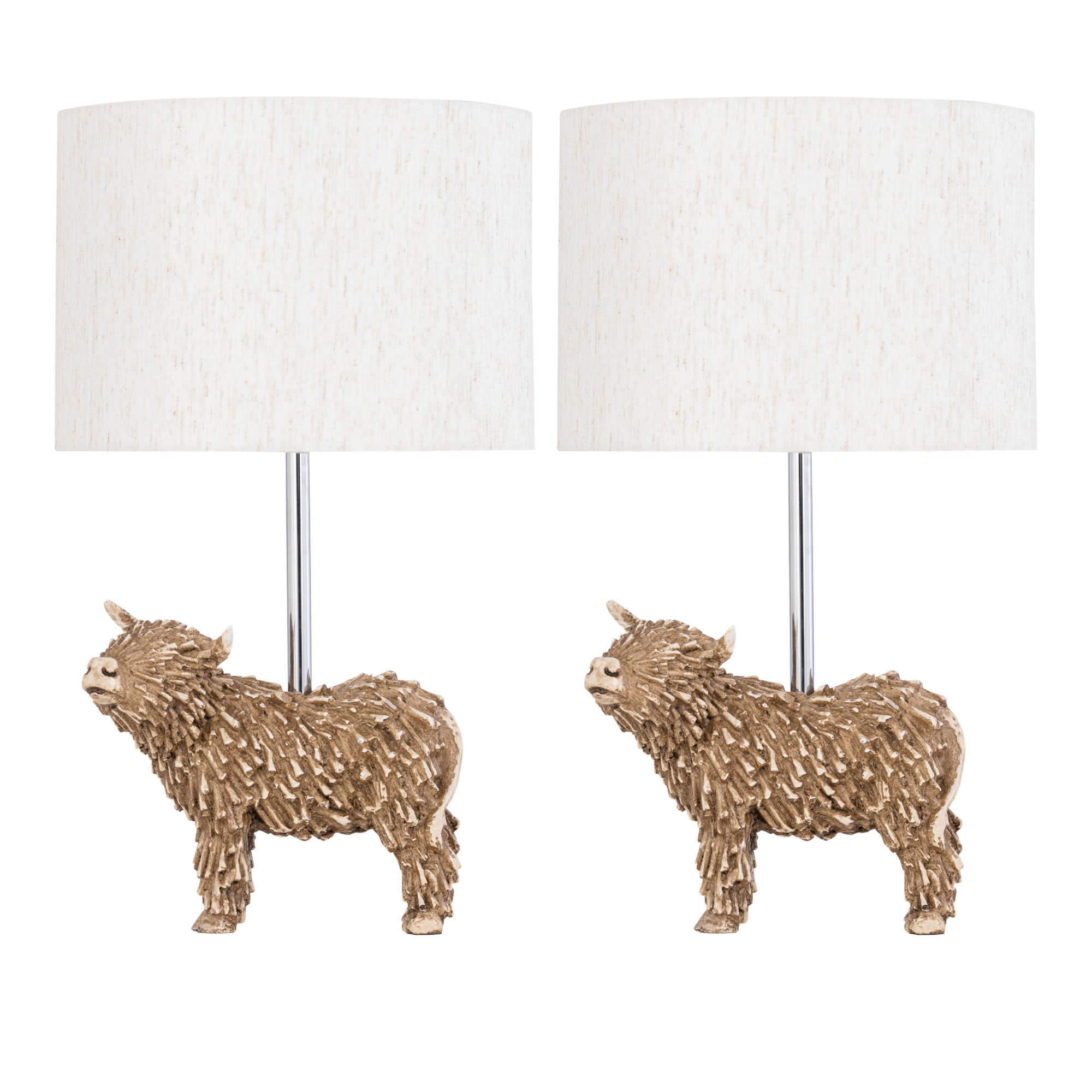 TEMU Set Of 2 Angus - Highland Cow Table Lamps With Oatmeal Linen Shade