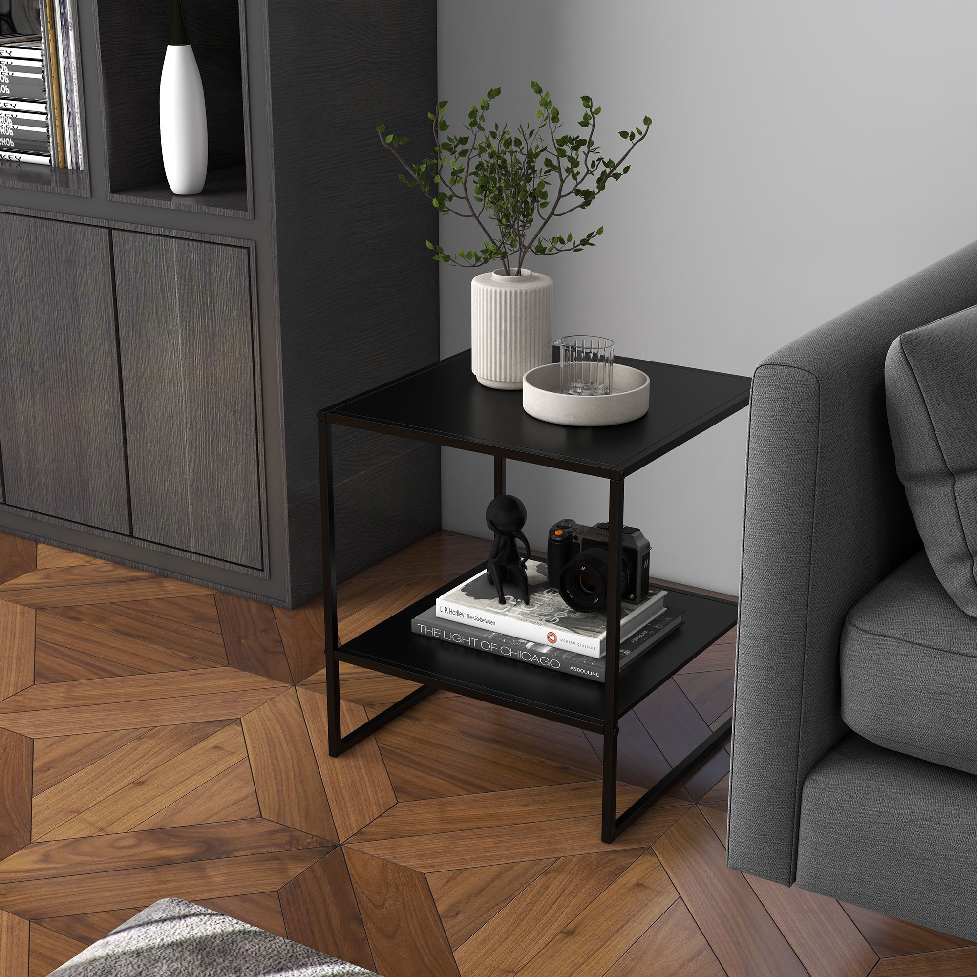 Homcom Side Table Coffee Table With Shelf, Coffee Table With , Bedside Table For Living Room, Bedroom, Black, 40 X 40 X