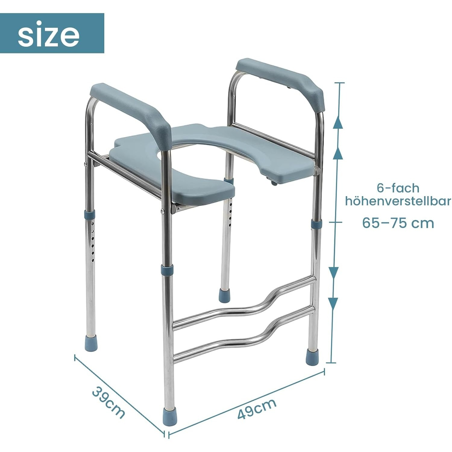 Image of Height-adjustable Toilet Chair With Armrests, Non-slip U-shaped Seat, Sturdy Frame, Adjustable Height & Comfortable Bathroom Aid